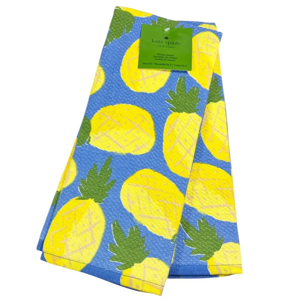 NEW Kate Spade PINEAPPLE Themed Kitchen Towel Set/2